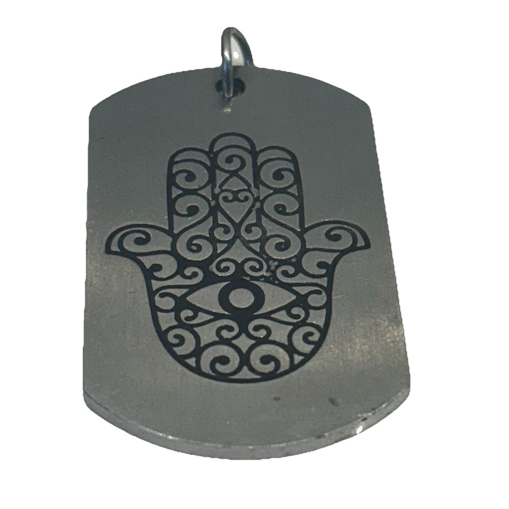 Hamsa‎ Hand Symbol Charm Necklace or Keychain Dog Tag Hamsa Prayer Protection